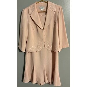 Danny & Nicole Womens Pink Jacquard Dress Suit Set Embroidered Jacket Size 10